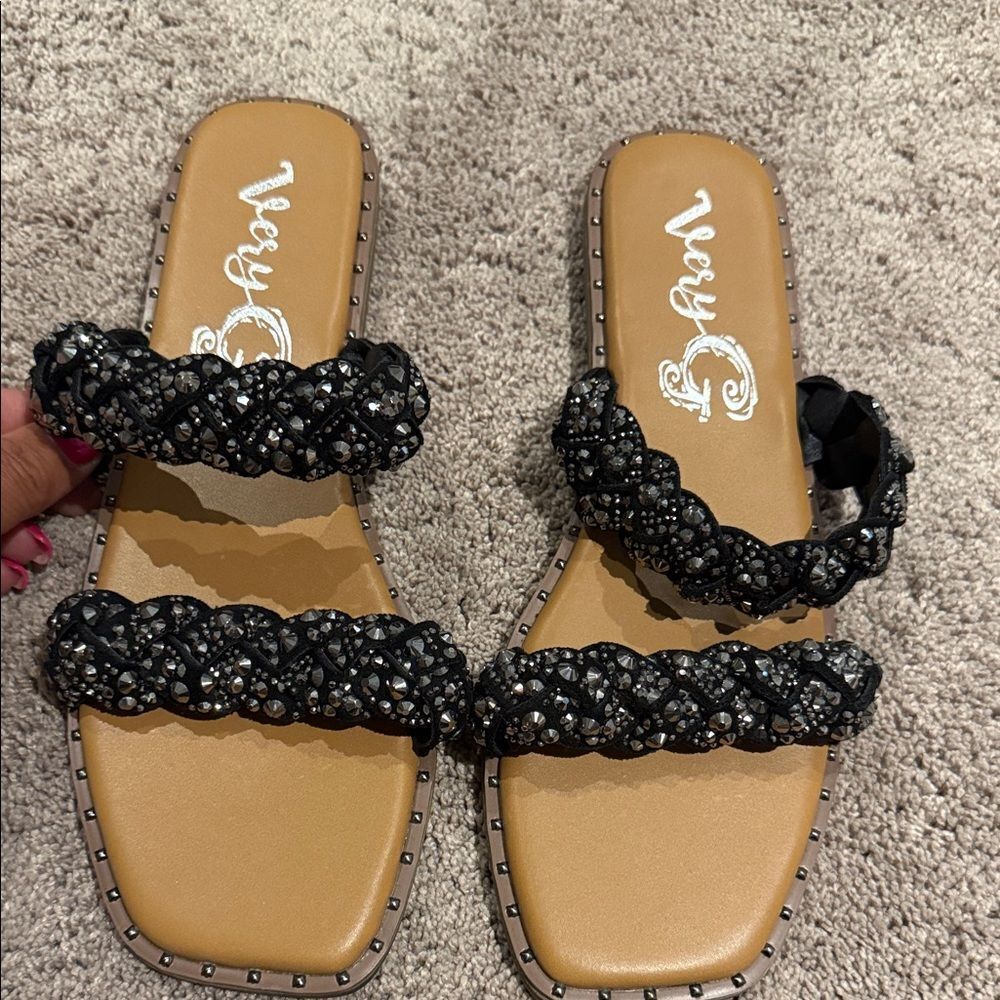 Very G Sparkle black Sandals! Size 10 like new
